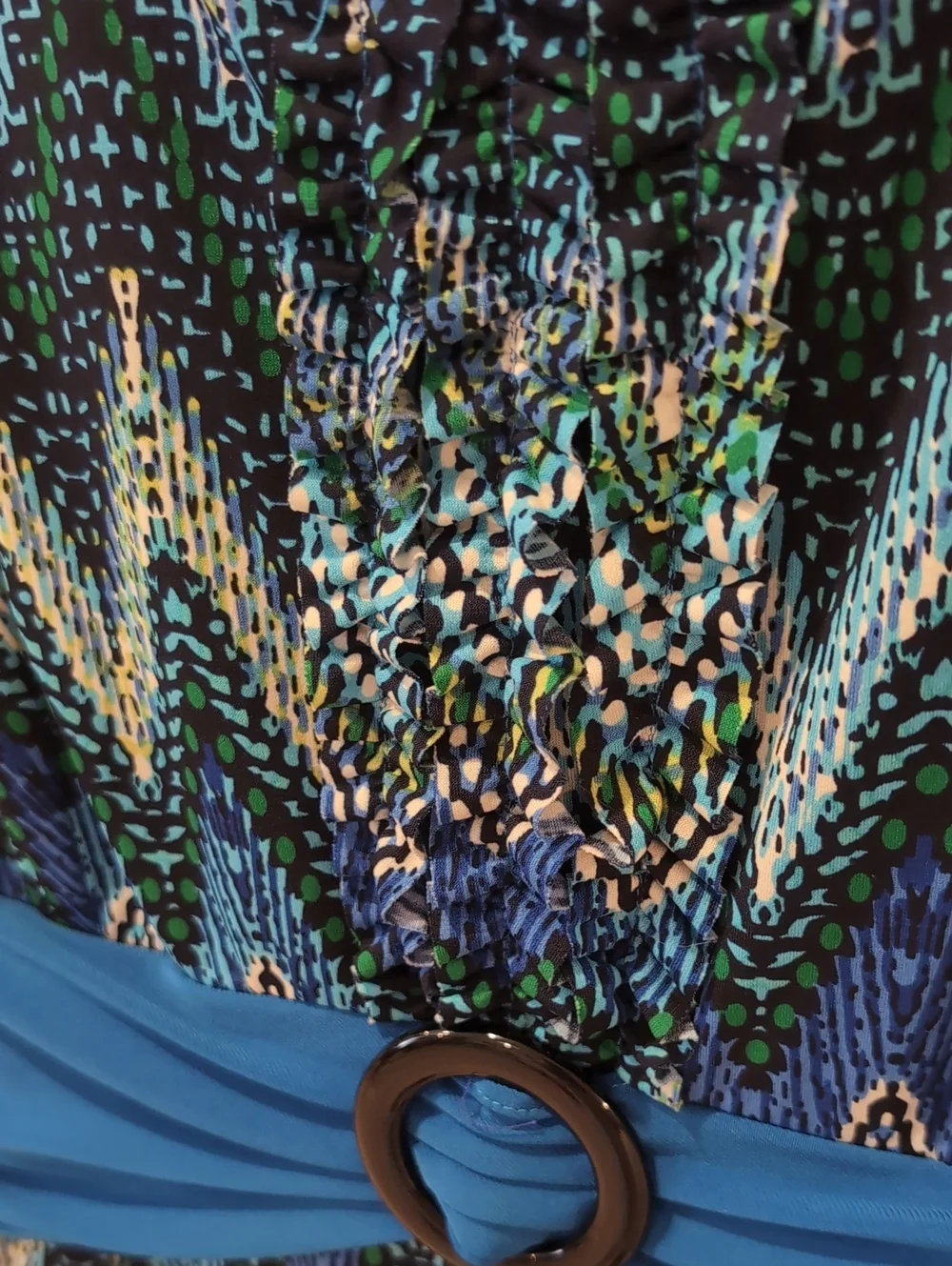 Perceptions Blue & Teal Zigzag Midi Dress with Waist Ring